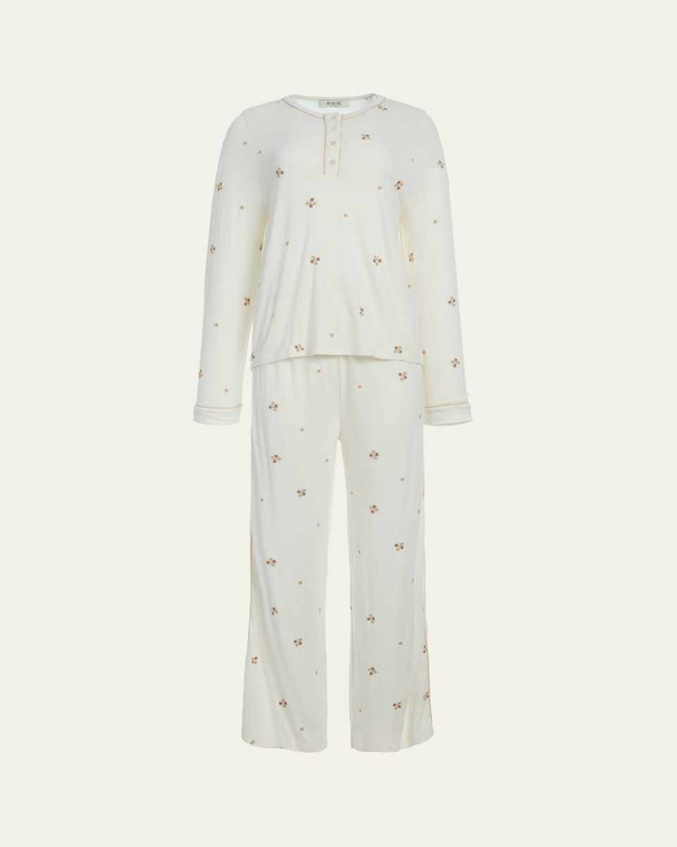 Orla Floral Embroidered Henley Pajama Set